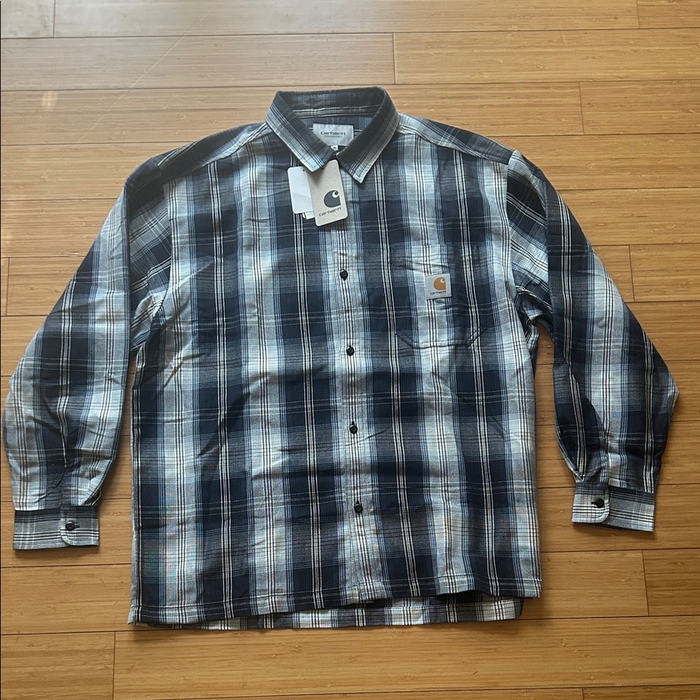 Carhartt WIP Navy and White Plaid Button Down Shirt